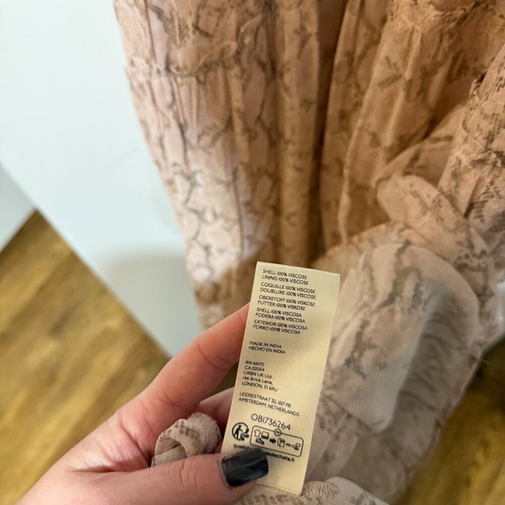 🌸 Anthropologie V-Neck Flutter-Sleeve Tiered Midi Dress – Pink Snakeskin Print - Picture 14 of 15